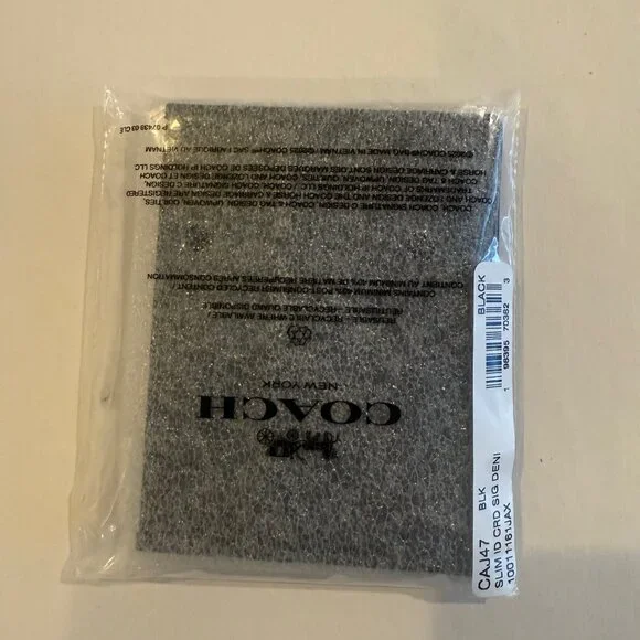 Coach Black Leather Signature C Denim SLIM ID Card Case Wallet CAJ47 - Picture 4 of 15